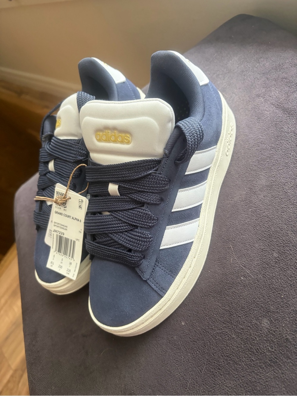 adidas Navy and White Grand Court Alpha Sneakers